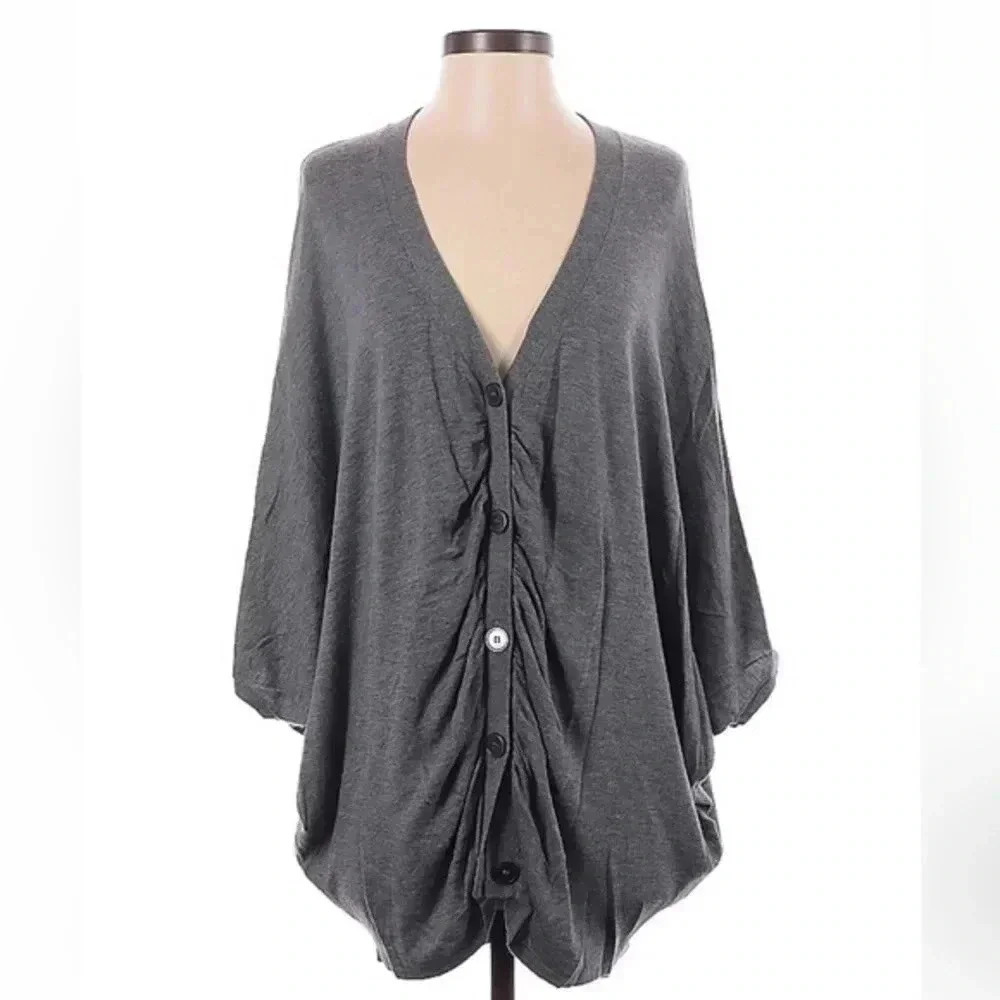 Express | Grey Cashmere Blend Plunge Oversized Button Down Cardigan Size S Small